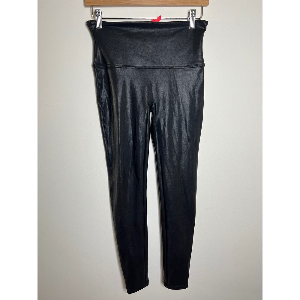 Spanx Faux Leather Leggings Black High Waisted Compression Pants Size Large
